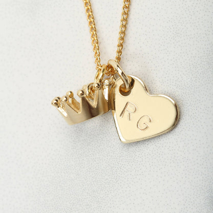 Gold crown necklace, Personalised heart necklace, Birthday Gift for her, Christmas Gift for girlfriend sister daughter, kids children