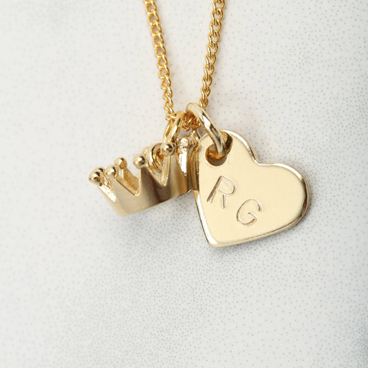 Gold crown necklace, Personalised heart necklace, Birthday Gift for her, Christmas Gift for girlfriend sister daughter, kids children