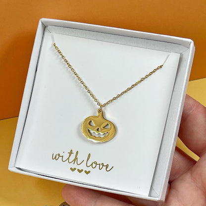 Dainty Pumpkin Halloween Gifts Necklace, Gold Stainless Steel, Silver, Pumpkin Jewelry, autumn jewellery, Halloween jewelry