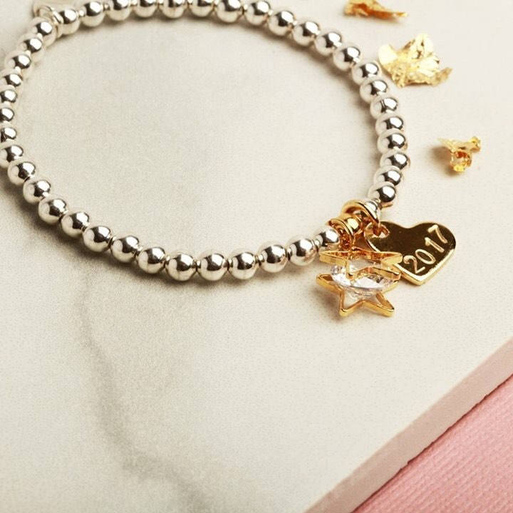 Personalised star & heart charm gold silver rose gold bracelet, Birthday Gift for her, Anniversary Gift for her, Graduation Gift for friend