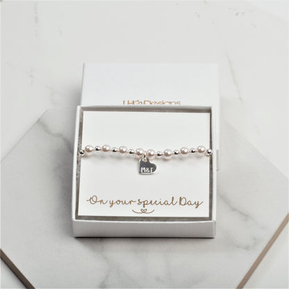 Personalised Swarovski pearl bridal bracelet, gift for bride, bridesmaids, flower girl, First Holy Communion, Confirmation