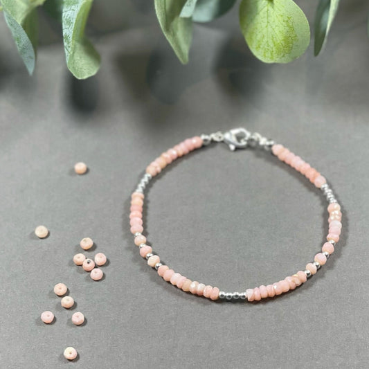 Natural Crystals Beaded Bracelet, Healing Crystal Bracelet, Pink Opal Crystal Bracelet, October Birthstone, Gemstone Bracelet for Gift her