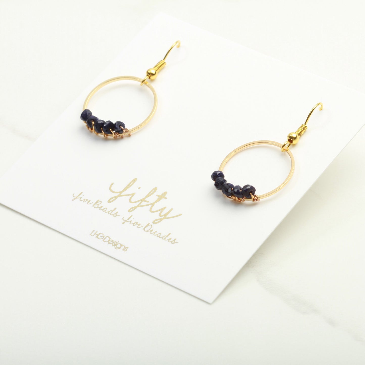 Minimalist Gold and Raw Sapphire Gemstone Circle earrings, 50th Birthday Gift for Women, Birthstone Gifts for Women, September Birthstone
