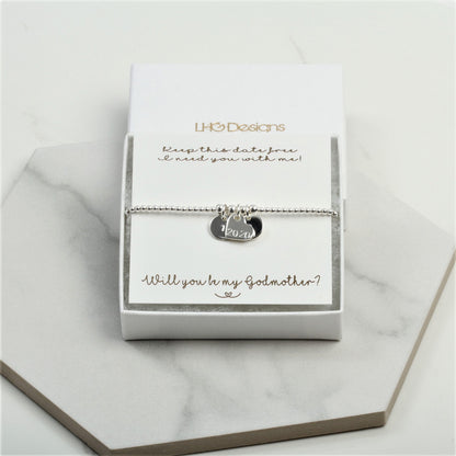 Will You Be My Godmother gift, Godmother Personalised Bracelet, Godmother Proposal, Godmother Bracelet, Godmother Card, Silver stretch date