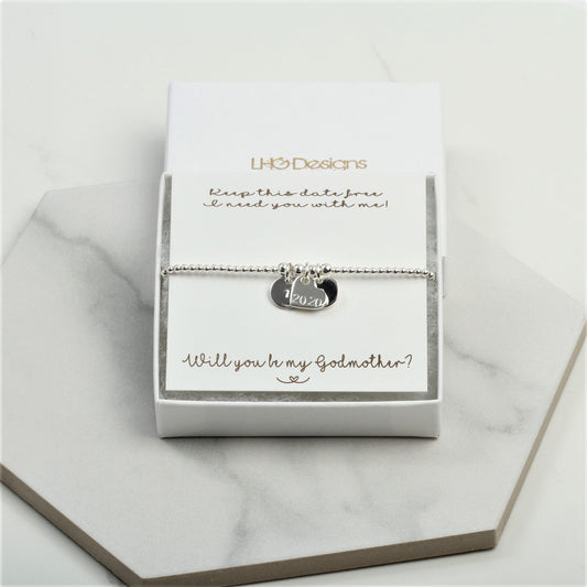 Will You Be My Godmother gift, Godmother Personalised Bracelet, Godmother Proposal, Godmother Bracelet, Godmother Card, Silver stretch date