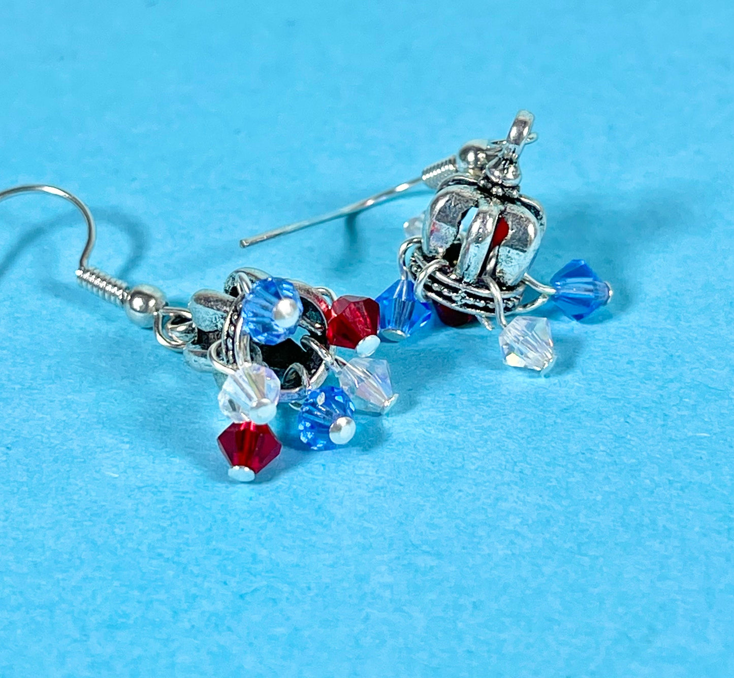 New Royal King Charles Corination earrings, Coronation crown drop silver plated earrings, red, white,blue earrings,Coronation jewellery gift