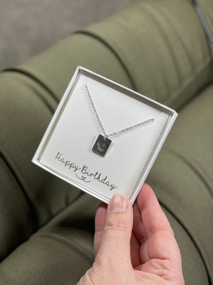 Dainty Personalised Necklace, Tiny Personalized rectangle necklace, Flower Necklace with initial, Initial layered necklace, Bridesmaid gift