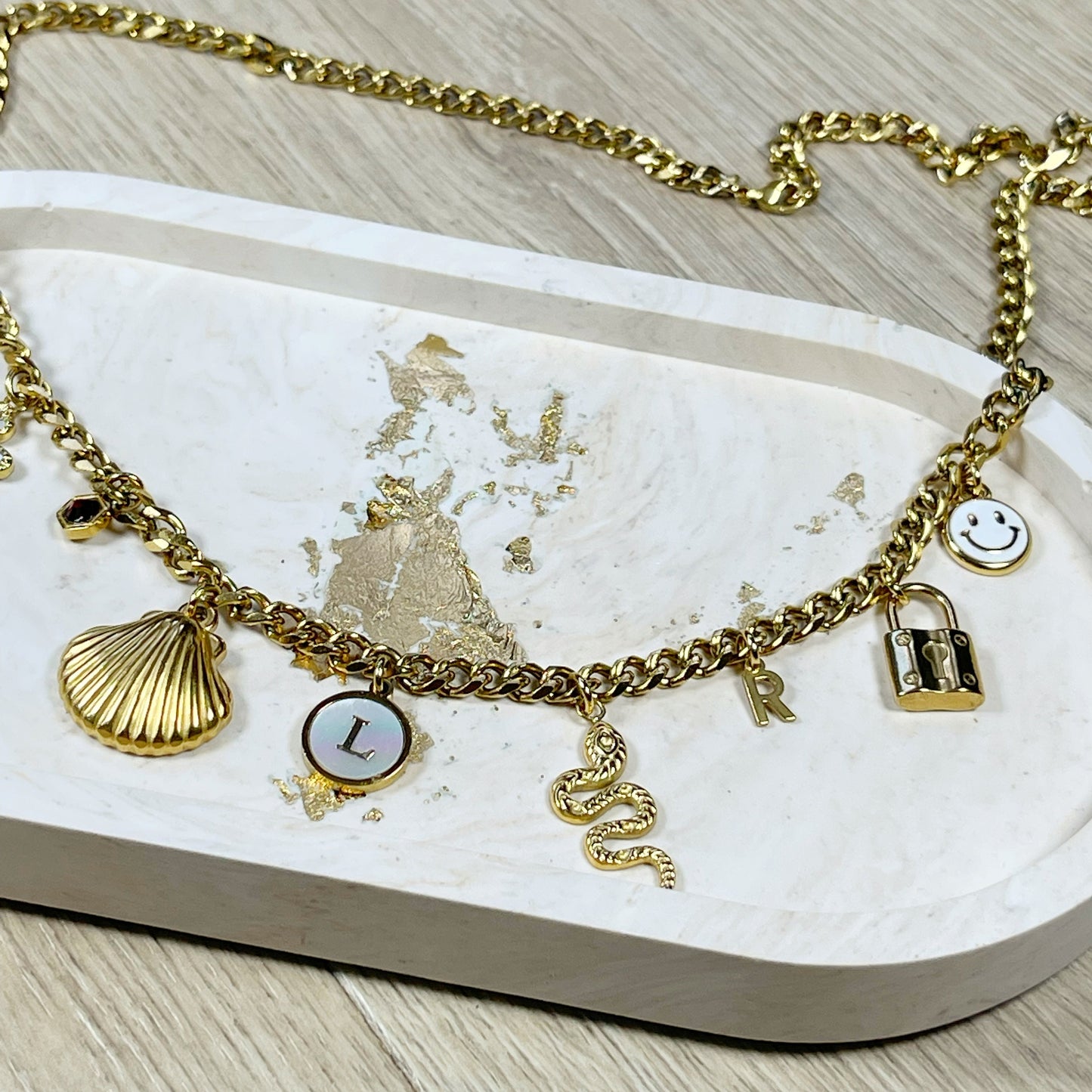 Build Your Own Custom Charm Necklace, Gold Charm Necklace, Customizable Charm Necklace, Vintage Style Chunky Necklace, Multi Charm Necklace