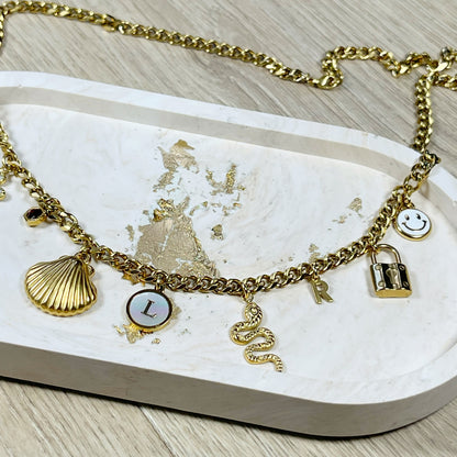 Build Your Own Custom Charm Necklace, Gold Charm Necklace, Customizable Charm Necklace, Vintage Style Chunky Necklace, Multi Charm Necklace