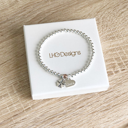 Good Luck gift for her, Personalised Four leaf clover bracelet, Good Luck at School gift, New job gift, Leaving gift, Off to University gift