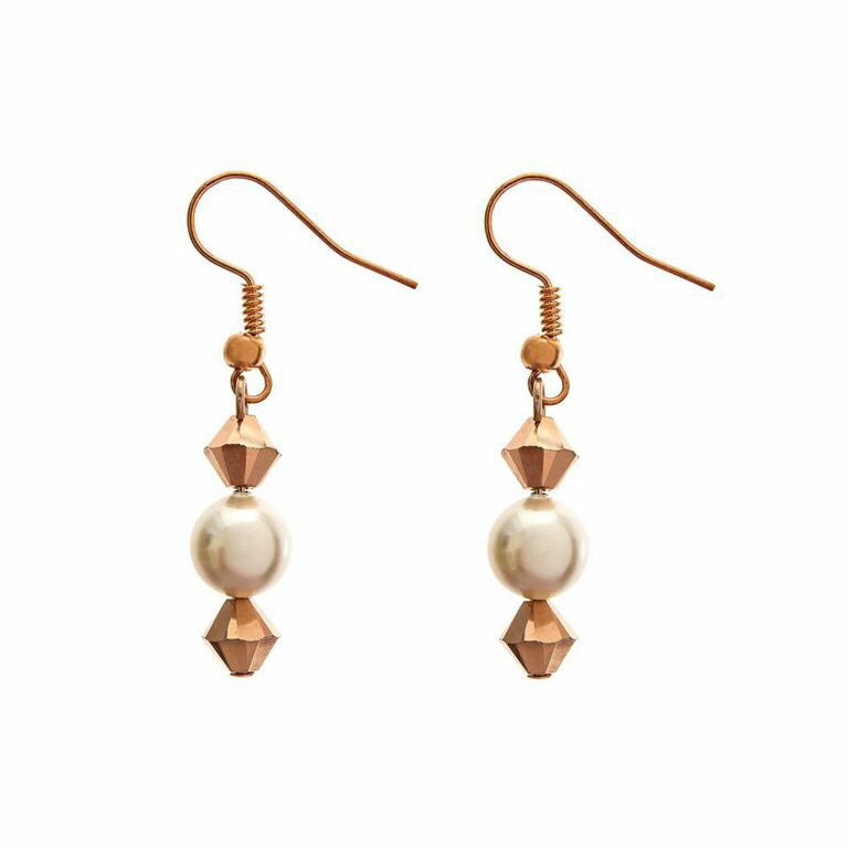 Bridemaids earrings, bridal jewelry, Rose gold swarovski pearl drop earrings, wedding jewelry, gift for bridesmaids, bride mum