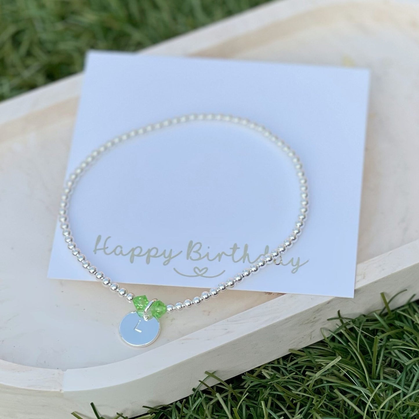 Initial & Birthstone Bracelet, August birthstone bracelet, birthday gift for her, August birthday gift, Peridot bracelet, August birthstone