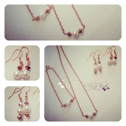 Bridemaids earrings, bridal jewelry, Rose gold swarovski pearl drop earrings, wedding jewelry, gift for bridesmaids, bride mum