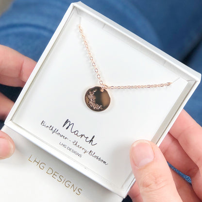 March Birth flower necklace, March Birthday gift for her, Cherry Blossom necklace, Birth flower jewellery, Mother's Day Gift, Gift for mum