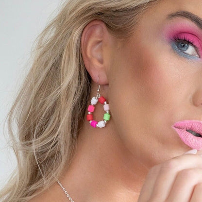 925 Sterling Silver earrings, Colorful beaded earrings, Bright Multicoloured earrings, Resin earrings, Gift for her, bright summer earrings