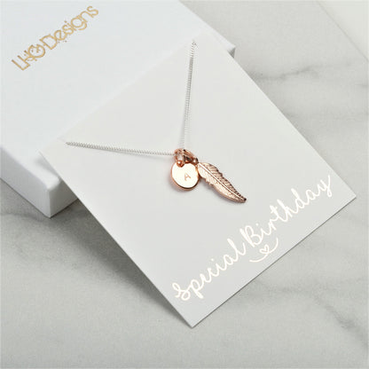 Rose Gold Feather Necklace, Personalised jewelry, Birthday Gift for her, Mothers Day Gift girlfriend, sister mum wife, Memorial jewellery