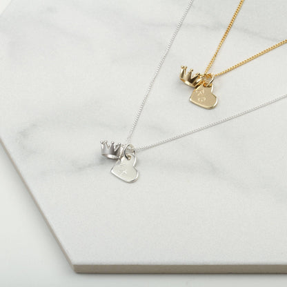 Gold crown necklace, Personalised heart necklace, Birthday Gift for her, Christmas Gift for girlfriend sister daughter, kids children