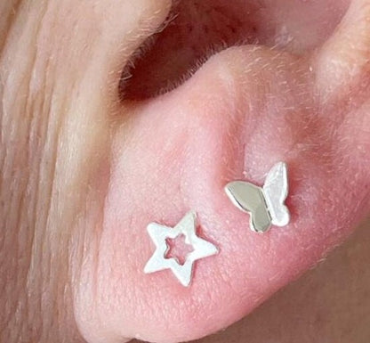 Star Stud Earrings, Open star stud sterling silver earrings, Children's earrings, dainty earrings, Christmas gift for her, Birthday gift