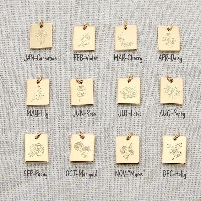 February Birth flower necklace, February Birthday gift for her, Violet necklace, Birth flower necklace, rectangle necklace rose gold silver