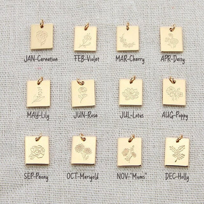 February Birth flower necklace, February Birthday gift for her, Violet necklace, Birth flower necklace, rectangle necklace rose gold silver