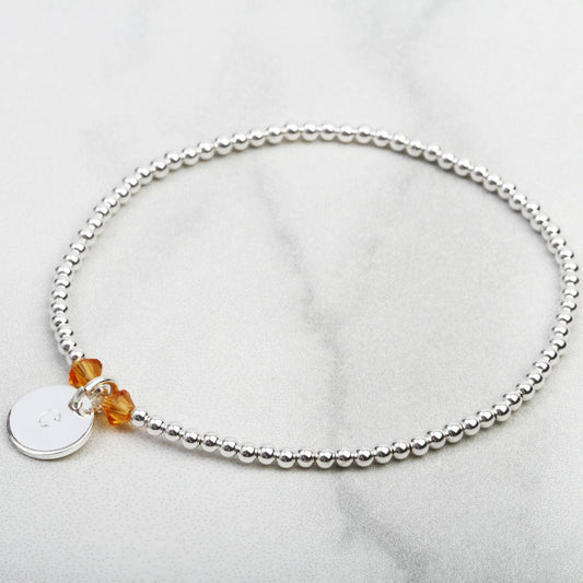 November Birthstone Topaz Personalised Charm Bracelet, 30th 40th 50th 60th Birthday gift for her, mum, sister, friend, wife, dainty bracelet