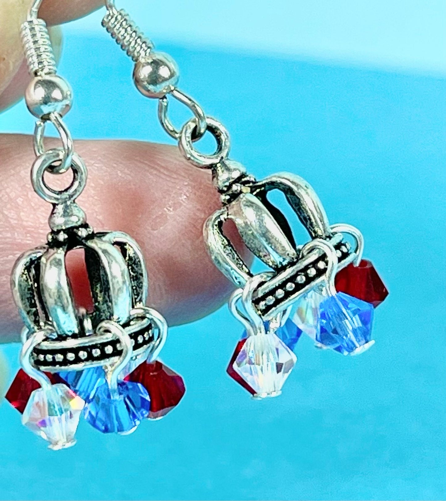 New Royal King Charles Corination earrings, Coronation crown drop silver plated earrings, red, white,blue earrings,Coronation jewellery gift