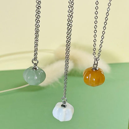 Pumpkin gemstone silver necklace, Halloween gift, Autumn jewelry, Halloween Jewelry, Opal necklace, Pumpkin necklace