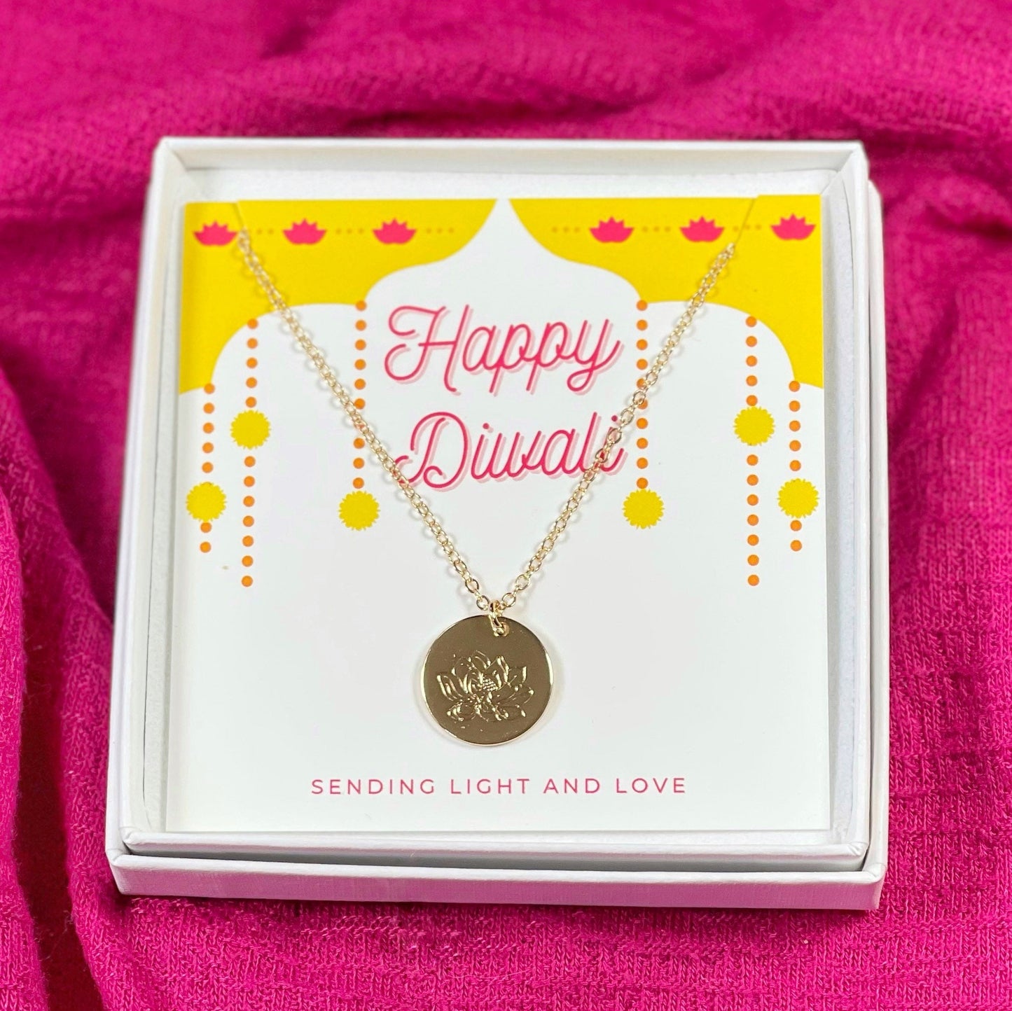 Diwali gift for her, Diwali lotus gold necklace, Diwali card, Gold  necklace diwali gift, lotus flower necklace,