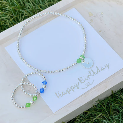 Initial & Birthstone Bracelet, August birthstone bracelet, birthday gift for her, August birthday gift, Peridot bracelet, August birthstone