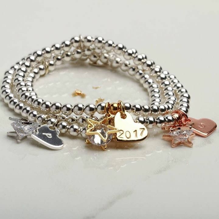 Personalised star & heart charm gold silver rose gold bracelet, Birthday Gift for her, Anniversary Gift for her, Graduation Gift for friend
