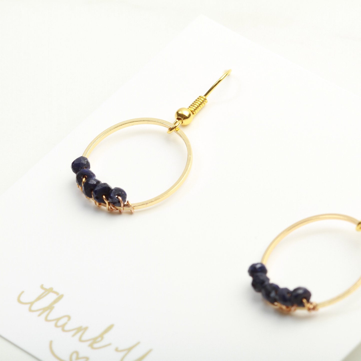 Minimalist Gold and Raw Sapphire Gemstone Circle earrings, 50th Birthday Gift for Women, Birthstone Gifts for Women, September Birthstone