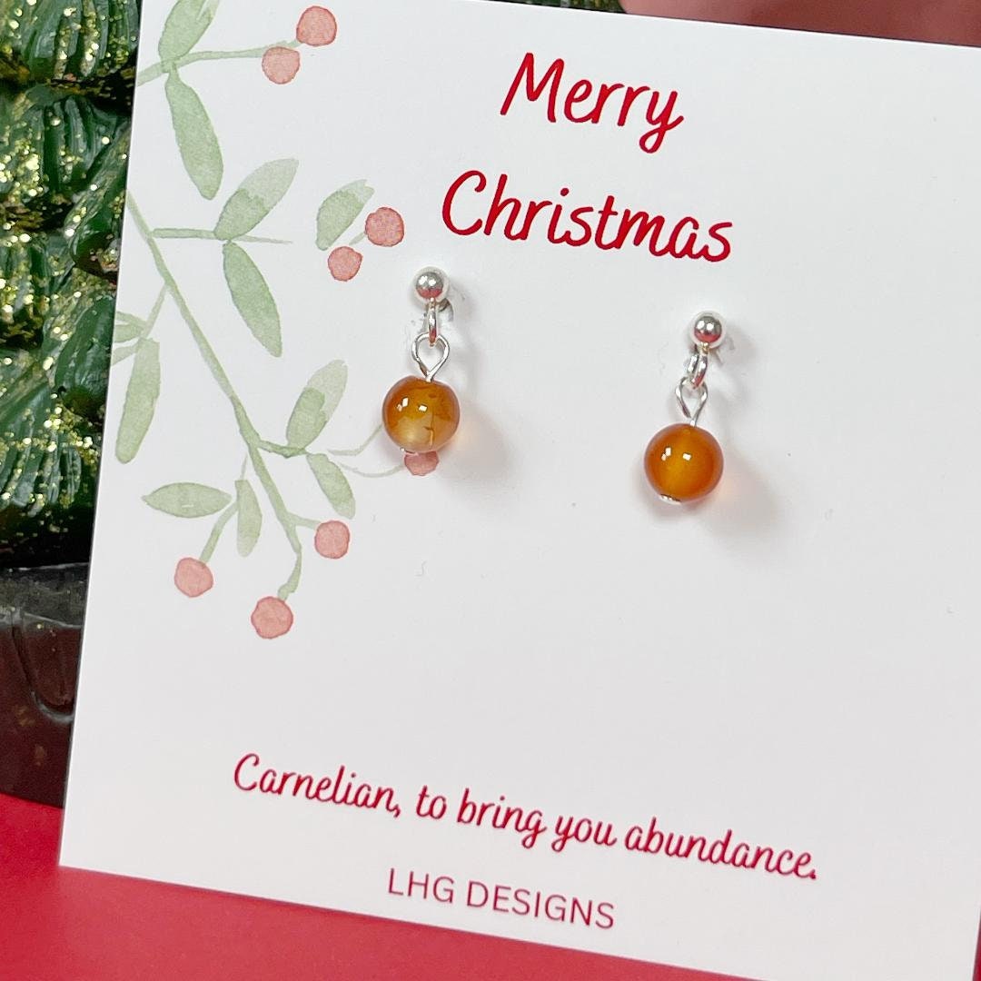 Carnelian crystal earrings, Christmas gift for her, Secret Santa gift, Stocking filler, Christmas gift ideas mum wife sister girlfriend boss