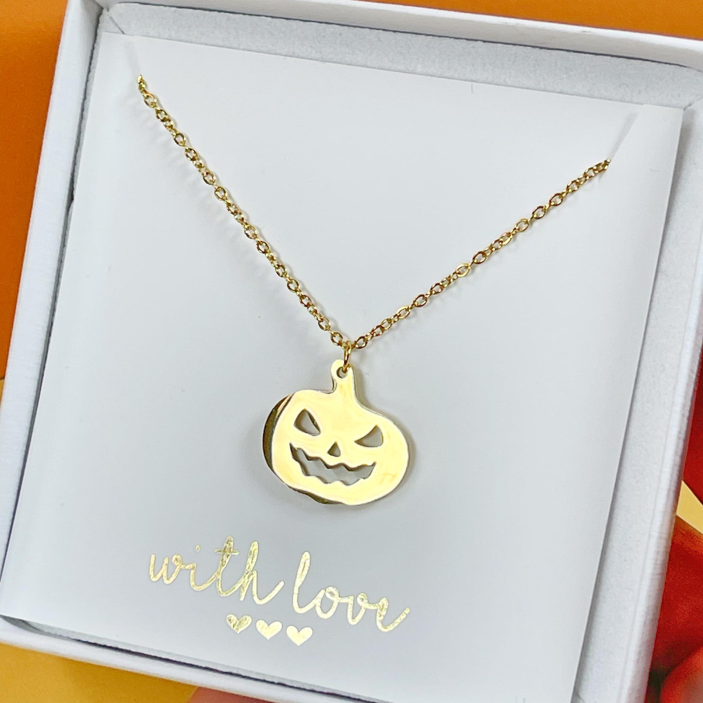 Dainty Pumpkin Halloween Gifts Necklace, Gold Stainless Steel, Silver, Pumpkin Jewelry, autumn jewellery, Halloween jewelry