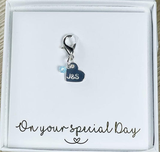 Personalised Wedding gift, Personalised engagement gift, Bridal shower gift, Couples Gift, Dress charm, Luggage Tag, Honeymoon gift, bouquet