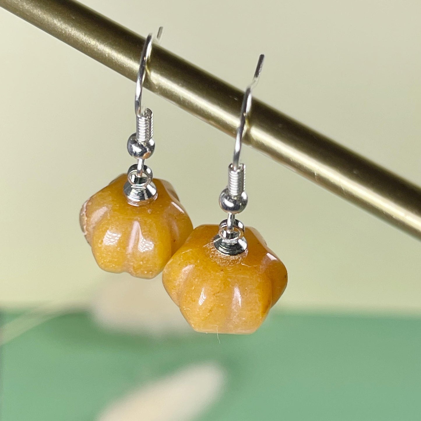 Pumpkin gemstone silver earrings, Halloween gift, Autumn jewelry, Halloween Jewelry, Opal earrings, Pumpkin earrings