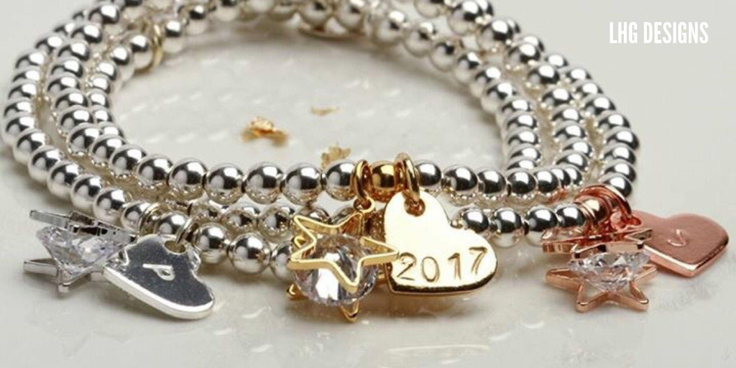 Personalised star & heart charm gold silver rose gold bracelet, Birthday Gift for her, Anniversary Gift for her, Graduation Gift for friend