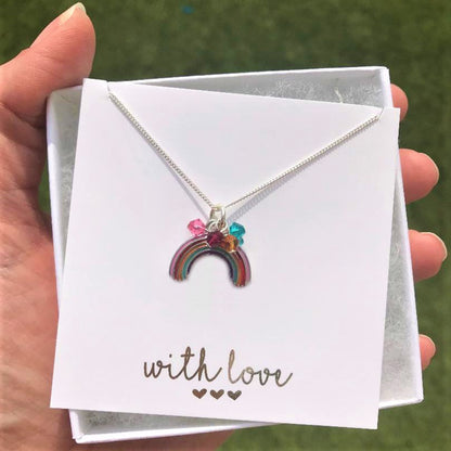 Rainbow birthstone necklace, Birthday gift for her, kids, Mothers Day gift for mum gran children niece daughter sister wife good luck LGBTQ