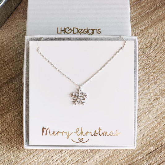 Christmas Snowflake necklace, Christmas gift for her,  gift for friends, kids, Silver, Gold Snowflake charm with crystal rhinestone centre,