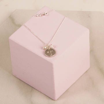 Sterling silver cross birthstone necklace, Pearl, First Holy communion gift, christening baptism gift for girl, childrens jewellery, goddaug