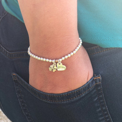 Good Luck gift for her, Personalised Four leaf clover bracelet, Good Luck at School gift, New job gift, Leaving gift, Off to University gift