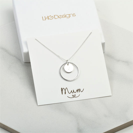 Silver circle personalised necklace, Karma necklace, Birthday Gift for her, Christmas gift for mum gran friend wife daughter, minimalist