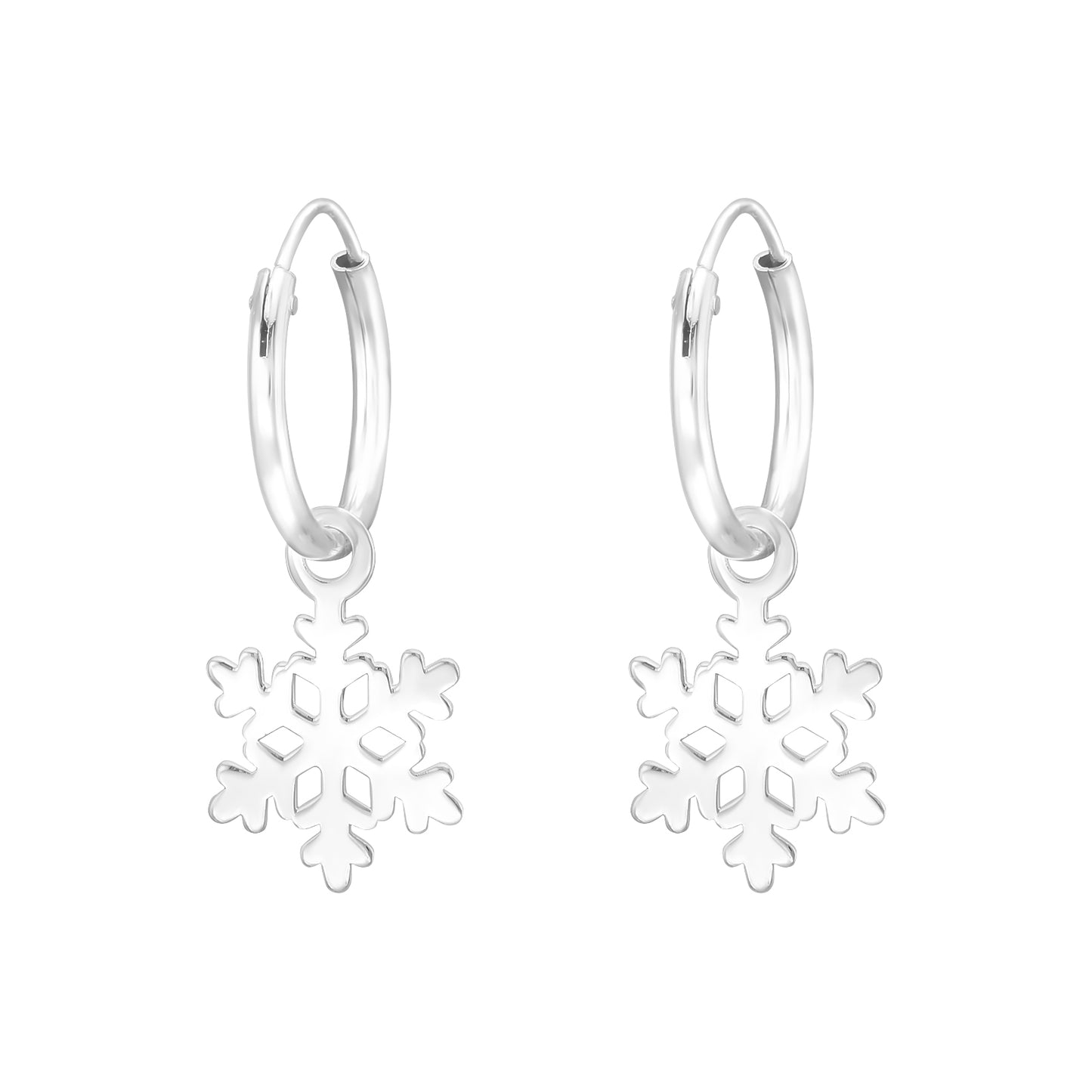 Snowflake huggie hoop earrings in sterling silver