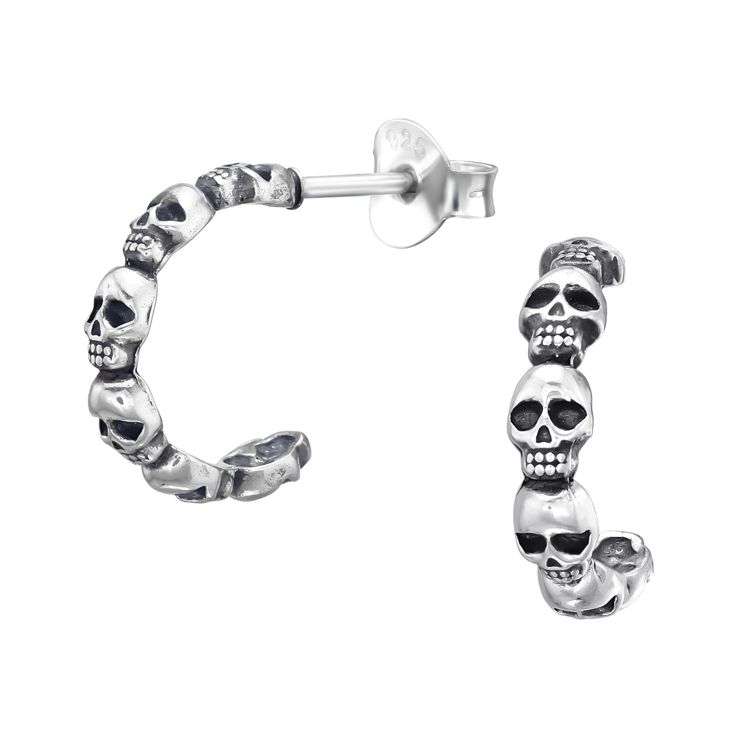 Skull hoop stud earring in sterling silver
