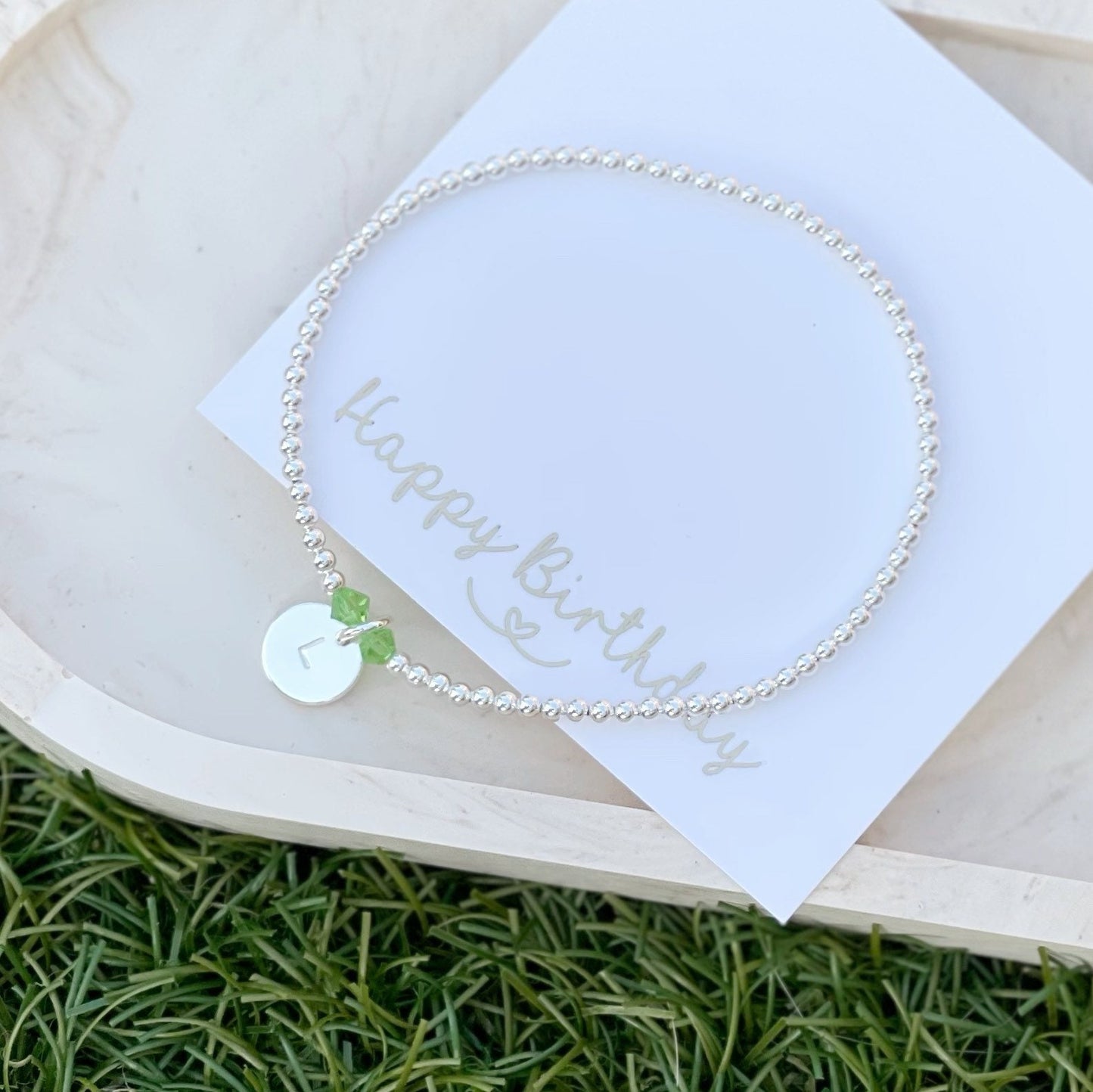 Initial & Birthstone Bracelet, August birthstone bracelet, birthday gift for her, August birthday gift, Peridot bracelet, August birthstone