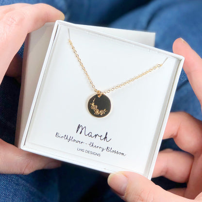 March Birth flower necklace, March Birthday gift for her, Cherry Blossom necklace, Birth flower jewellery, Mother's Day Gift, Gift for mum