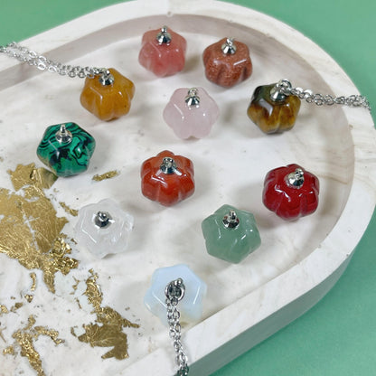 Pumpkin gemstone silver necklace, Halloween gift, Autumn jewelry, Halloween Jewelry, Opal necklace, Pumpkin necklace