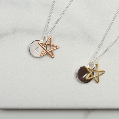 Personalised Rose Gold & Silver Star Necklace, Disc pendant necklace, Minimalist Jewellery, Birthday Gift For Her, wife mum friend sister,