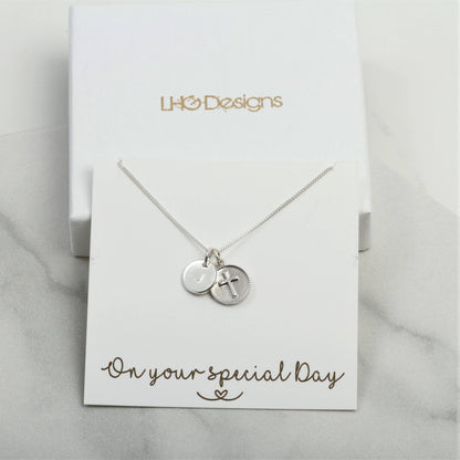 Engraved First Holy Communion Gift, Custom Name cross necklace, Custom Cross necklace, 1st communion gift for girl, Silver communion gift