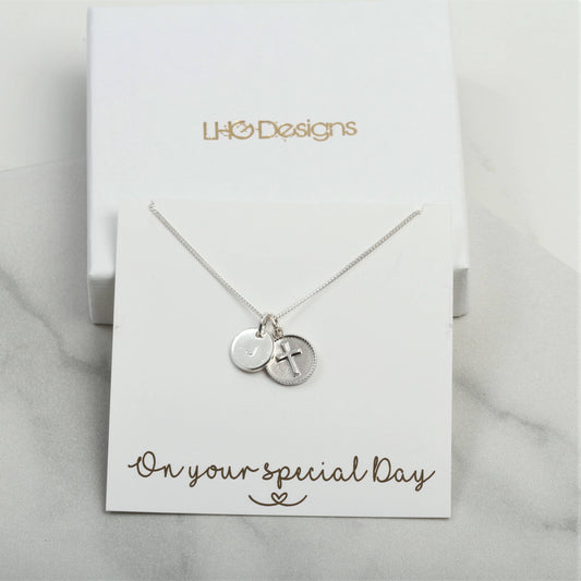 Engraved First Holy Communion Gift, Custom Name cross necklace, Custom Cross necklace, 1st communion gift for girl, Silver communion gift