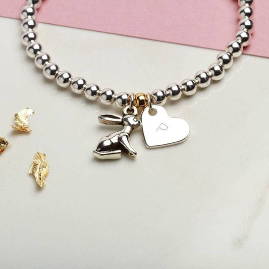 Personalised Bunny Rabbit Charm Bracelet Gift For Girls, Birthday gift for her, Easter gift for girls, kids, children, Good Luck Exams,